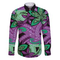 Plumeria Polynesian Pattern Family Matching Off The Shoulder Long Sleeve Dress and Hawaiian Shirt Unique Fantasy Purple Green