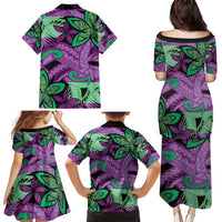 Plumeria Polynesian Pattern Family Matching Puletasi and Hawaiian Shirt Unique Fantasy Purple Green