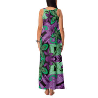 Plumeria Polynesian Pattern Family Matching Tank Maxi Dress and Hawaiian Shirt Unique Fantasy Purple Green