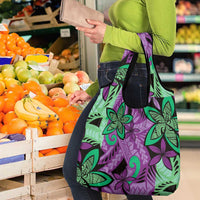 Plumeria Polynesian Pattern Grocery Bag Unique Fantasy Purple Green