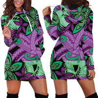 Plumeria Polynesian Pattern Hoodie Dress Unique Fantasy Purple Green
