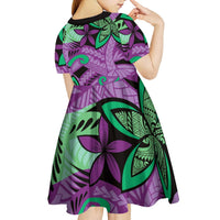 Plumeria Polynesian Pattern Kid Short Sleeve Dress Unique Fantasy Purple Green LT01 - Polynesian Pride