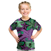 Plumeria Polynesian Pattern Kid T Shirt Unique Fantasy Purple Green LT01 Purple - Polynesian Pride