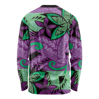 Plumeria Polynesian Pattern Long Sleeve Shirt Unique Fantasy Purple Green LT01 - Polynesian Pride