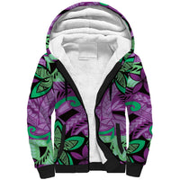 Plumeria Polynesian Pattern Sherpa Hoodie Unique Fantasy Purple Green LT01 Unisex Purple - Polynesian Pride