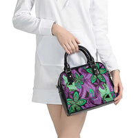 Plumeria Polynesian Pattern Shoulder Handbag Unique Fantasy Purple Green