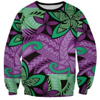 Plumeria Polynesian Pattern Sweatshirt Unique Fantasy Purple Green LT01 Unisex Purple - Polynesian Pride