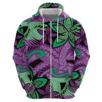 Plumeria Polynesian Pattern Zip Hoodie Unique Fantasy Purple Green