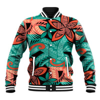 Plumeria Polynesian Pattern Baseball Jacket Unique Fantasy Teal Orange LT01 Unisex Teal - Polynesian Pride