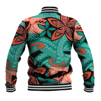 Plumeria Polynesian Pattern Baseball Jacket Unique Fantasy Teal Orange LT01 - Polynesian Pride