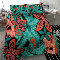 Plumeria Polynesian Pattern Bedding Set Unique Fantasy Teal Orange