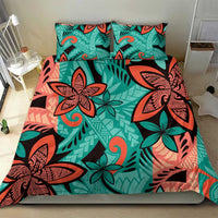 Plumeria Polynesian Pattern Bedding Set Unique Fantasy Teal Orange