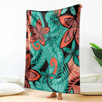 Plumeria Polynesian Pattern Blanket Unique Fantasy Teal Orange LT01 - Polynesian Pride