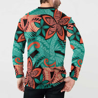 Plumeria Polynesian Pattern Button Sweatshirt Unique Fantasy Teal Orange LT01 - Polynesian Pride