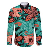 Plumeria Polynesian Pattern Family Matching Mermaid Dress and Hawaiian Shirt Unique Fantasy Teal Orange