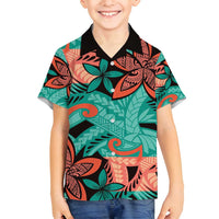 Plumeria Polynesian Pattern Family Matching Puletasi and Hawaiian Shirt Unique Fantasy Teal Orange