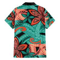 Plumeria Polynesian Pattern Family Matching Short Sleeve Bodycon Dress and Hawaiian Shirt Unique Fantasy Teal Orange