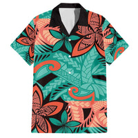 Plumeria Polynesian Pattern Family Matching Summer Maxi Dress and Hawaiian Shirt Unique Fantasy Teal Orange