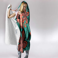 Plumeria Polynesian Pattern Hooded Blanket Unique Fantasy Teal Orange LT01 - Polynesian Pride