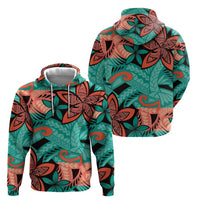 Plumeria Polynesian Pattern Hoodie Unique Fantasy Teal Orange