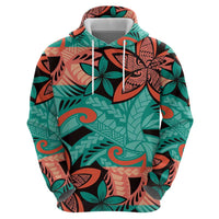 Plumeria Polynesian Pattern Hoodie Unique Fantasy Teal Orange