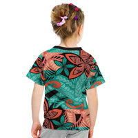 Plumeria Polynesian Pattern Kid T Shirt Unique Fantasy Teal Orange LT01 - Polynesian Pride