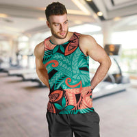 Plumeria Polynesian Pattern Men Tank Top Unique Fantasy Teal Orange LT01 Teal - Polynesian Pride