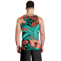 Plumeria Polynesian Pattern Men Tank Top Unique Fantasy Teal Orange LT01 - Polynesian Pride