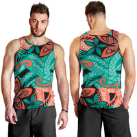 Plumeria Polynesian Pattern Men Tank Top Unique Fantasy Teal Orange LT01 - Polynesian Pride