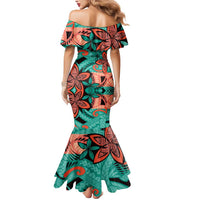 Plumeria Polynesian Pattern Mermaid Dress Unique Fantasy Teal Orange LT01 - Polynesian Pride