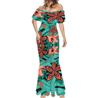 Plumeria Polynesian Pattern Mermaid Dress Unique Fantasy Teal Orange LT01 - Polynesian Pride