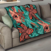 Plumeria Polynesian Pattern Quilt Unique Fantasy Teal Orange