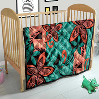 Plumeria Polynesian Pattern Quilt Unique Fantasy Teal Orange