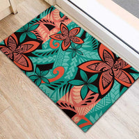 Plumeria Polynesian Pattern Rubber Doormat Unique Fantasy Teal Orange LT01 - Polynesian Pride