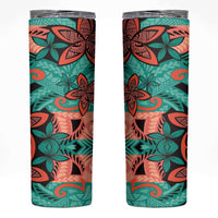Plumeria Polynesian Pattern Skinny Tumbler Unique Fantasy Teal Orange