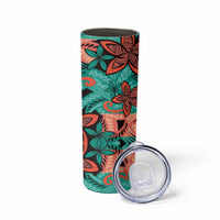 Plumeria Polynesian Pattern Skinny Tumbler Unique Fantasy Teal Orange