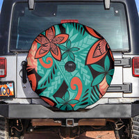 Plumeria Polynesian Pattern Spare Tire Cover Unique Fantasy Teal Orange