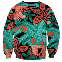 Plumeria Polynesian Pattern Sweatshirt Unique Fantasy Teal Orange LT01 - Polynesian Pride