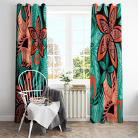 Plumeria Polynesian Pattern Window Curtain Unique Fantasy Teal Orange LT01 - Polynesian Pride