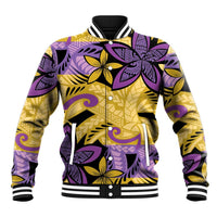 Plumeria Polynesian Pattern Baseball Jacket Unique Fantasy Yellow Purple LT01 Unisex Yellow - Polynesian Pride
