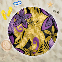 Plumeria Polynesian Pattern Beach Blanket Unique Fantasy Yellow Purple LT01 One Size 150cm Yellow - Polynesian Pride