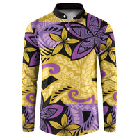 Plumeria Polynesian Pattern Button Sweatshirt Unique Fantasy Yellow Purple LT01 Yellow - Polynesian Pride