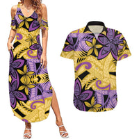 Plumeria Polynesian Pattern Couples Matching Summer Maxi Dress and Hawaiian Shirt Unique Fantasy Yellow Purple LT01 Yellow - Polynesian Pride
