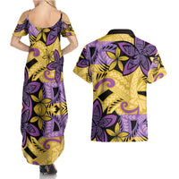 Plumeria Polynesian Pattern Couples Matching Summer Maxi Dress and Hawaiian Shirt Unique Fantasy Yellow Purple LT01 - Polynesian Pride