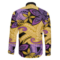 Plumeria Polynesian Pattern Family Matching Long Sleeve Bodycon Dress and Hawaiian Shirt Unique Fantasy Yellow Purple
