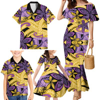Plumeria Polynesian Pattern Family Matching Mermaid Dress and Hawaiian Shirt Unique Fantasy Yellow Purple