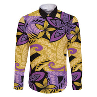 Plumeria Polynesian Pattern Family Matching Short Sleeve Bodycon Dress and Hawaiian Shirt Unique Fantasy Yellow Purple