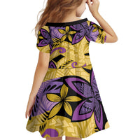Plumeria Polynesian Pattern Kid Short Sleeve Dress Unique Fantasy Yellow Purple LT01 - Polynesian Pride