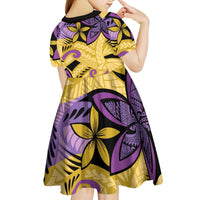 Plumeria Polynesian Pattern Kid Short Sleeve Dress Unique Fantasy Yellow Purple LT01 - Polynesian Pride