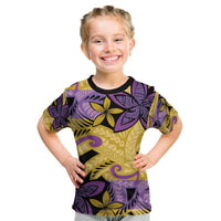 Plumeria Polynesian Pattern Kid T Shirt Unique Fantasy Yellow Purple LT01 Yellow - Polynesian Pride